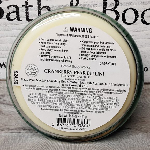 BATH & BODY WORKS 'CRANBERRY PEAR BELLINI' 3~WICK CANDLE DECORATIVE WRAP - Picture 4 of 6